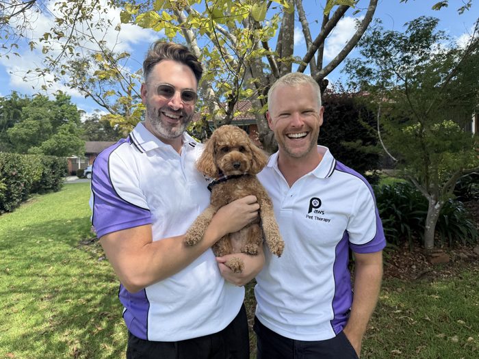 Chris and Dave with Jude, a PAWS volunteer team