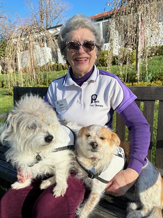 Gwen with Winnie and Lady, a PAWS volunteer team